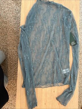 wild fable Sheer Embroidered Floral Long-Sleeve Top - Steel Blue